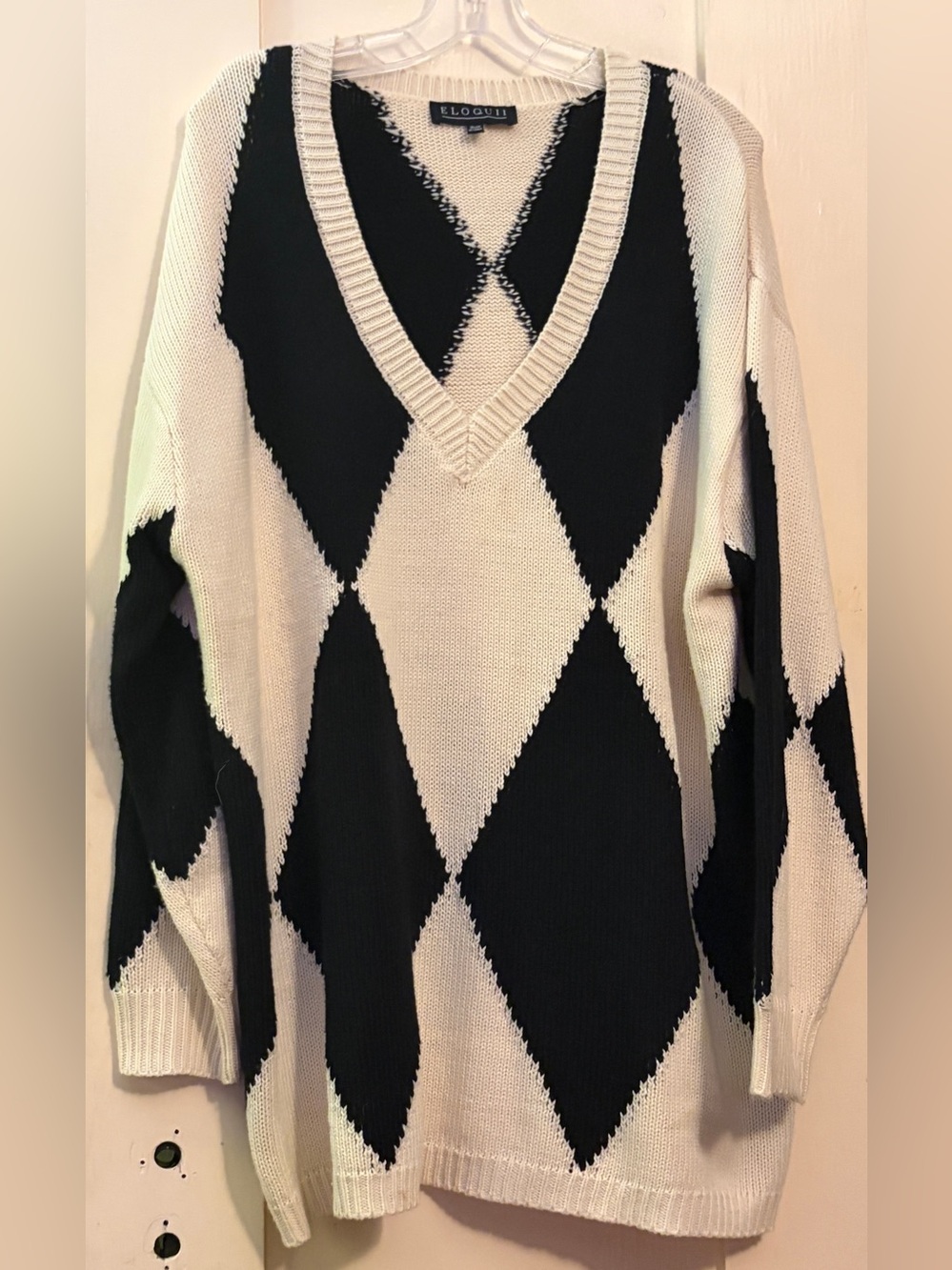 Eloquii Oversized V Neck Argyle Knit Tunic Sweater 18/20